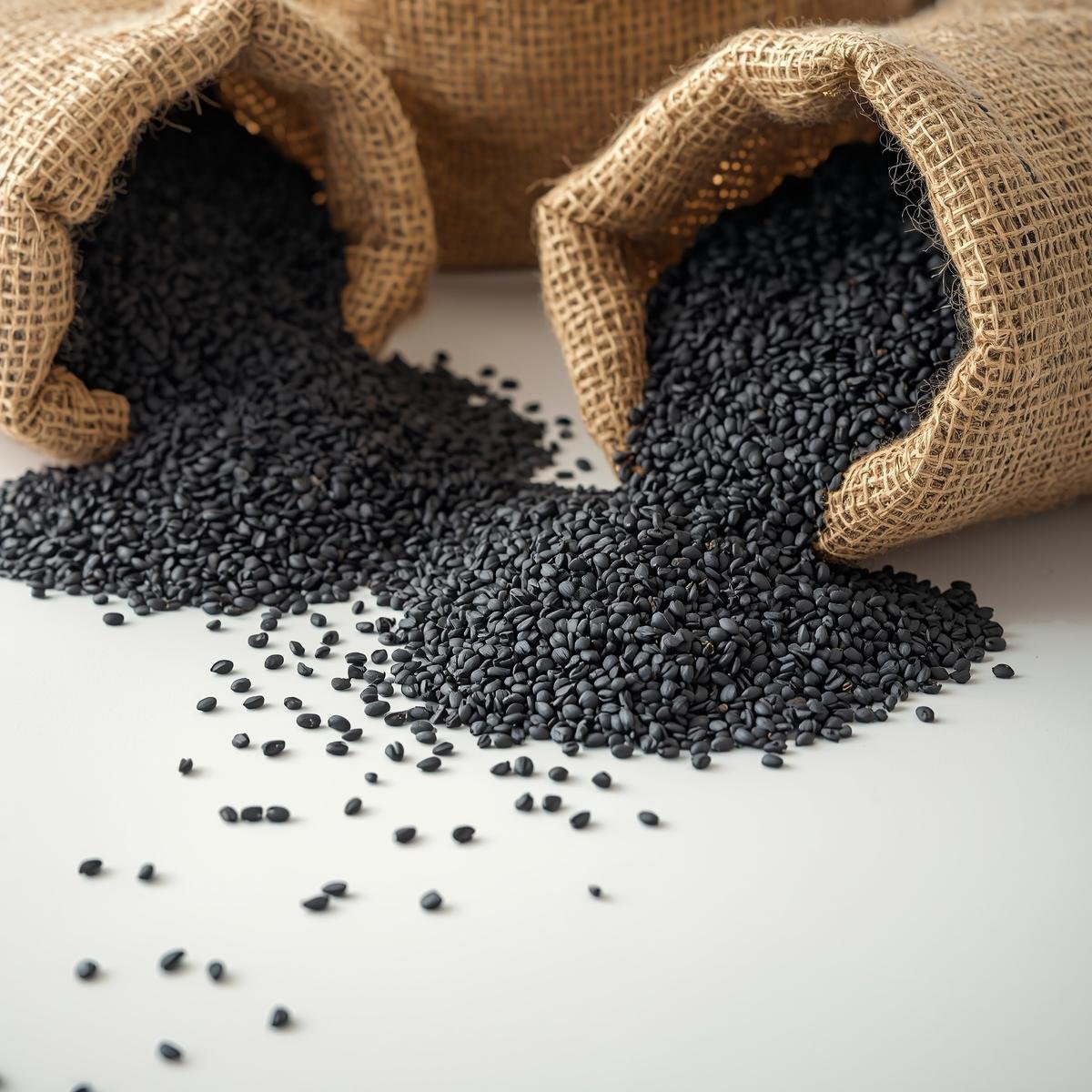 Bulk black sesame seeds in open sacks for wholesale and export supply
