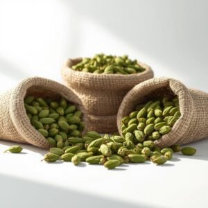 Bulk green cardamom pods in open sacks for wholesale and export supply