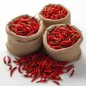 Bulk red chili peppers in open sacks for wholesale and export supply