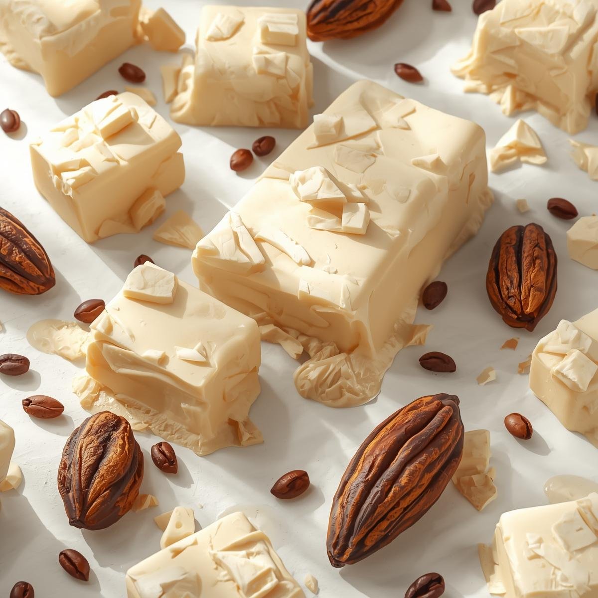 Bulk cocoa butter blocks and chunks with cocoa pods, natural and pure, wholesale and export