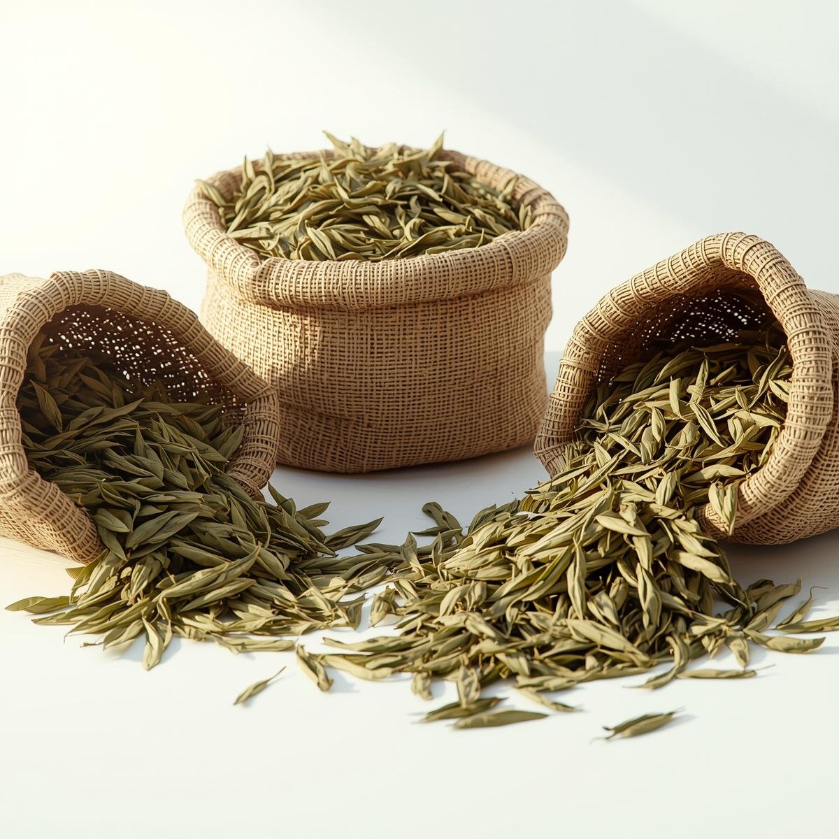 Bulk dried moringa leaves in open sacks for wholesale and export supply