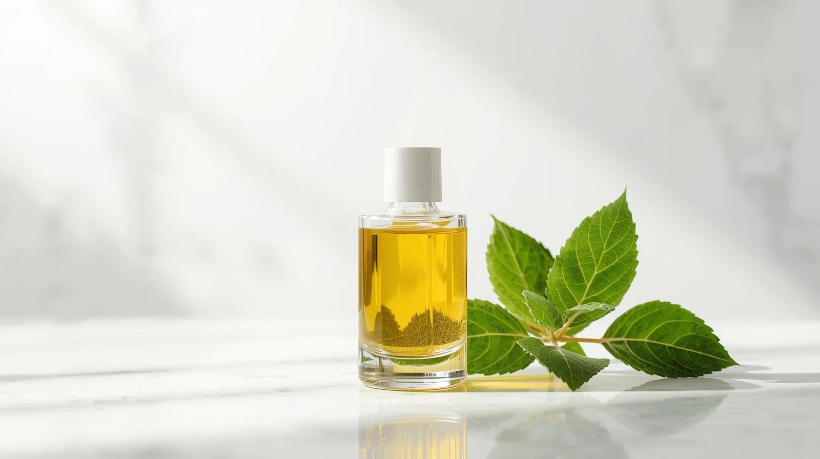 Bulk eucalyptus essential oil in glass bottle with fresh eucalyptus leaves for wholesale and export supply