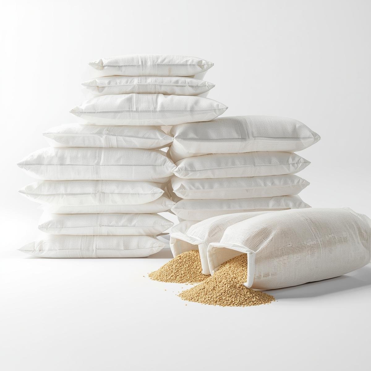 Bulk PP woven bags stacked for industrial packaging, wholesale, and export