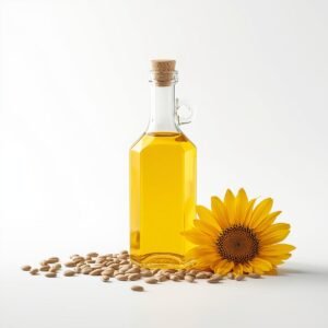 Bulk sunflower oil in glass bottles with sunflower seeds for wholesale and export supply