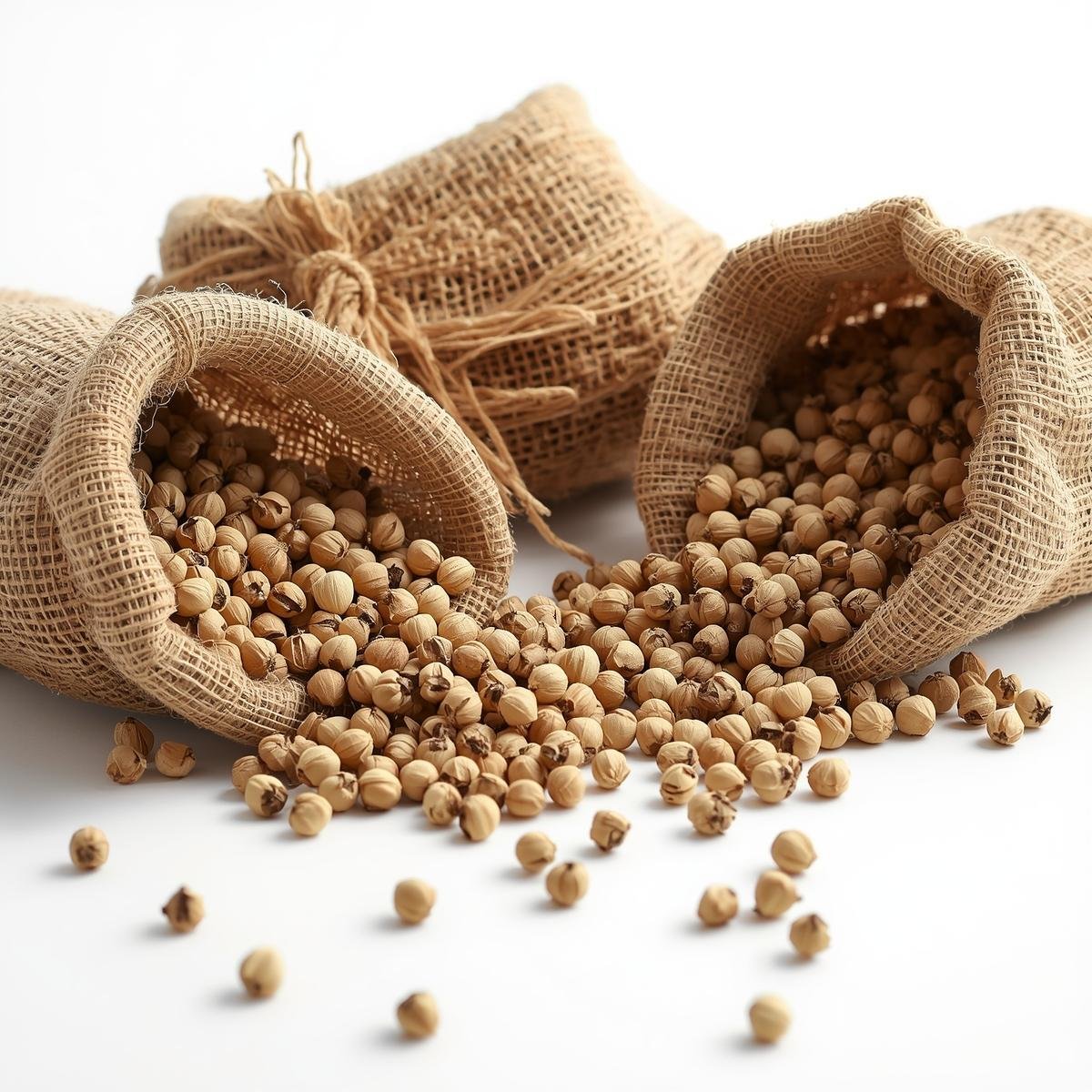 Bulk dried white peppercorns in open sacks for wholesale and export supply