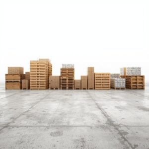 Bulk wooden pallets stacked for industrial packaging, logistics, wholesale, and export